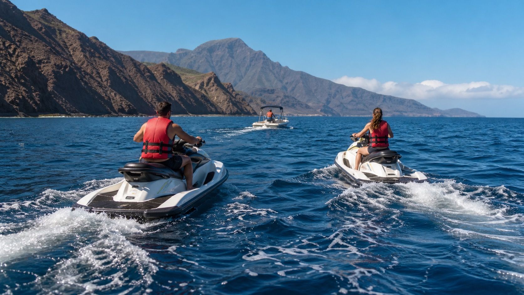 Moto de agua navegando frente a la costa de Tenerife